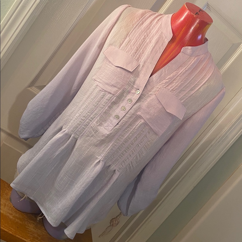 Zac & Rachel Light Pink & Purple Pastel Blouse with Button Accents